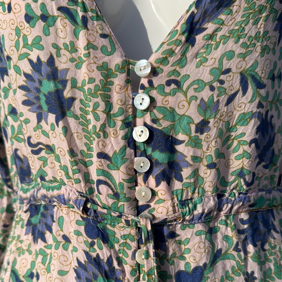 Blue and White Ruffled Midi Sundress with Plunge Neckline - Picture 12 of 16